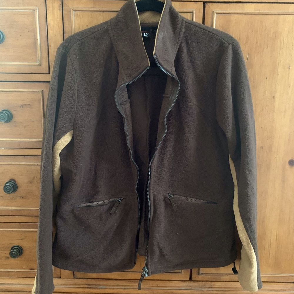 Chocolate brown contrast zippered fleece sweater, XL